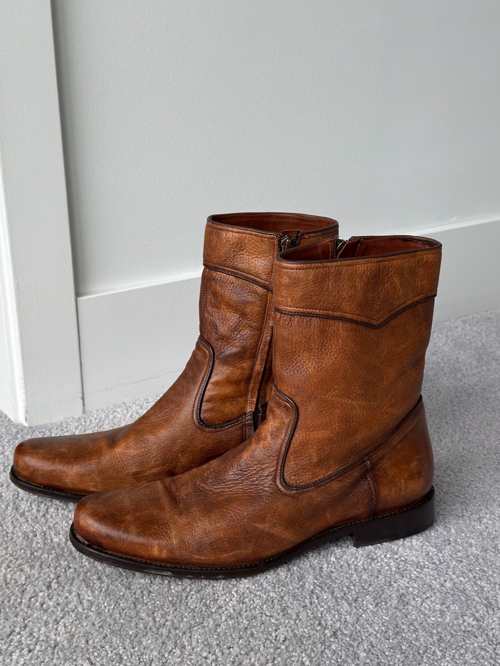 Franco Cuadra unisex Brown Leather Zip Western Boots
